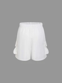 Toddler Boys Flap Pocket Side Drawstring Waist Cargo Shorts - White - View 2