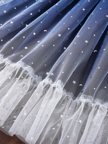 SHEIN Chicas Falda de ombré con estampado de estrella de malla en contraste bajo con fruncido - Azul y blanco - Ver 4