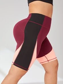 Plus Colourblock Wideband Waist Sports Shorts - Multicolor - View 2