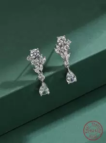 Cubic Zirconia Water Drop Earrings - Silver - View 1