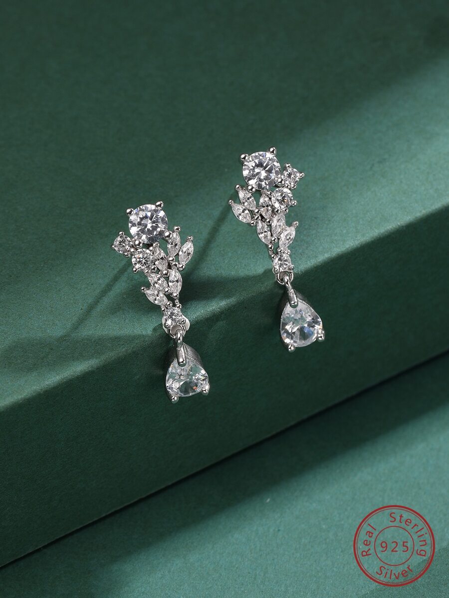 Cubic Zirconia Water Drop Earrings - Silver - View 1