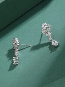 Cubic Zirconia Water Drop Earrings - Silver - View 2