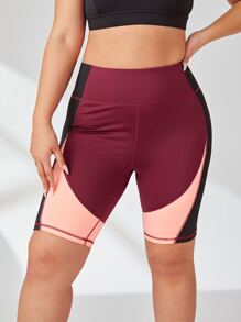 Plus Colourblock Wideband Waist Sports Shorts - Multicolor - View 3