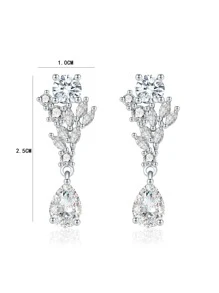 Cubic Zirconia Water Drop Earrings - Silver - View 3