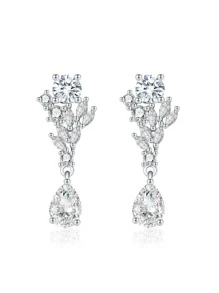 Cubic Zirconia Water Drop Earrings - Silver - View 4