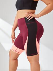Plus Colourblock Wideband Waist Sports Shorts - Multicolor - View 4