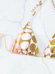 SHEIN Swim Summer Beach Polka Dot Halter Triangle Bikini Set With Beach Skirt - Multicolor - View 5