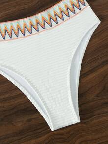 鋸齒紋織帶掛脖比基尼泳裝 - 白色 - 查看 5