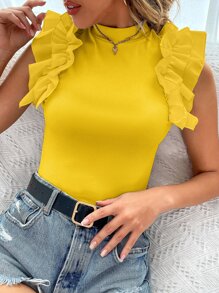 Chiquease 小高領荷葉邊T恤 - 黃色 - 查看 1