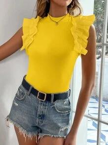 Chiquease 小高領荷葉邊T恤 - 黃色 - 查看 3