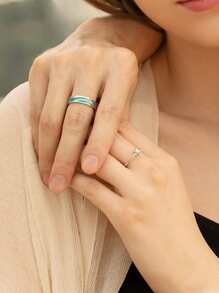 2入組925純銀鉑金色浪漫雪花極光開口情侶戒指情人節禮物 - 銀色 - 查看 4