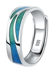 2入組925純銀鉑金色浪漫雪花極光開口情侶戒指情人節禮物 - 銀色 - 查看 6