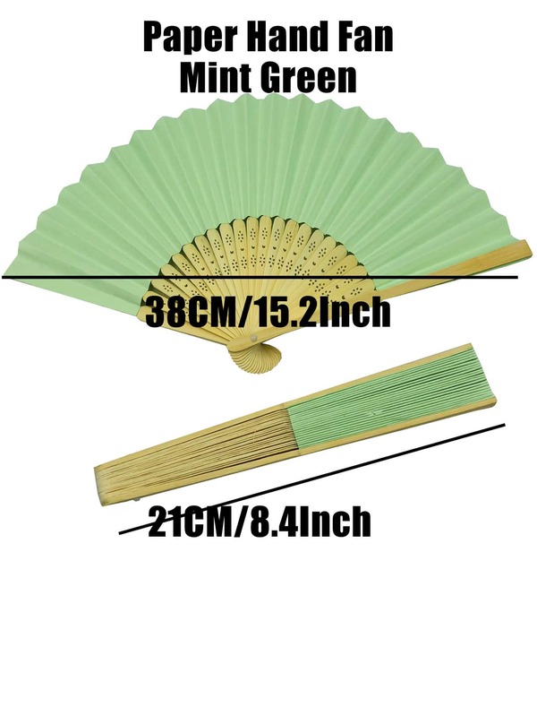 1pc Paper Manual Fan, Modern Solid Color Green Folding Fan For Home