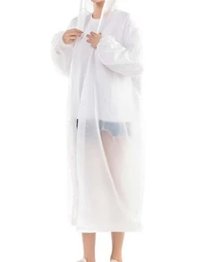 1pc EVA Drawstring Hooded Raincoat, Portable Waterproof Rain Jacket For Outdoor - White - View 2