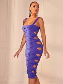 SHEIN BAE Vestido ajustado con abertura fruncido lateral - Morado - Ver 2