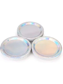 30个/套一次性纸盘，派对用全息一次性圆形纸盘