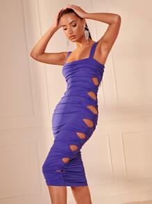 SHEIN BAE Vestido ajustado con abertura fruncido lateral - Morado - Ver 6