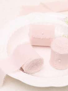 1roll Polyester Gift Ribbon, Creative Solid Color Gift Wrapping Filament For Party - Baby Pink - View 1