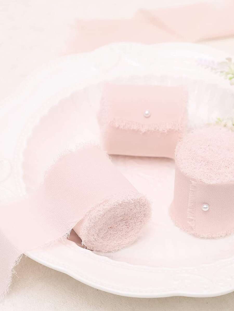 1roll Polyester Gift Ribbon, Creative Solid Color Gift Wrapping Filament For Party - Baby Pink - View 1