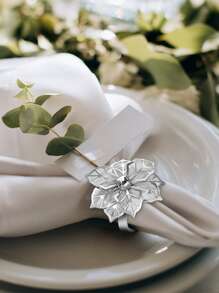 1pc Plastic Napkin Ring, Creative Flower Shaped Napkin Ring Holder For Kitchen Dining Table - Silver - View 1