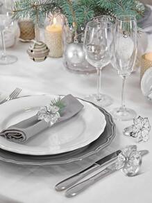 1pc Plastic Napkin Ring, Creative Flower Shaped Napkin Ring Holder For Kitchen Dining Table - Silver - View 2