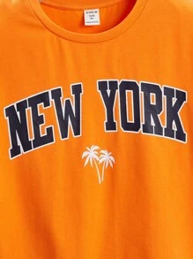 SHEIN Boys Letter Graphic Tee & Drawstring Waist Shorts - Multicolor - View 3