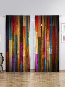 2 件組彩色木板桿口袋窗簾,附 3d 數位印花圖案,室內家居裝飾 - 彩色 - 查看 4