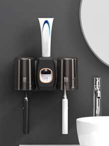 1套塑料牙刷架和牙膏擠壓器和漱口杯現代壁掛式浴室牙刷架套裝 - 彩色 - 查看 3