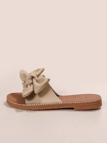 女士防滑荔枝紋壓花蝴蝶結裝飾優雅平底涼鞋 - 駝色 - 查看 3