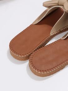 女士防滑荔枝紋壓花蝴蝶結裝飾優雅平底涼鞋 - 駝色 - 查看 7