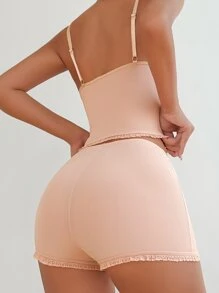 Bow Front Lace Trim Cami Top & Shorts PJ Set / Pajama Set - Apricot - View 2