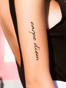 Tattoo Sticker,1 Sheet Slogan Graphic Temporary Tattoos For Women,Tattoo Stickers Adults,Realistic Tattoo Letter,For Women and Girls - Black - View 1