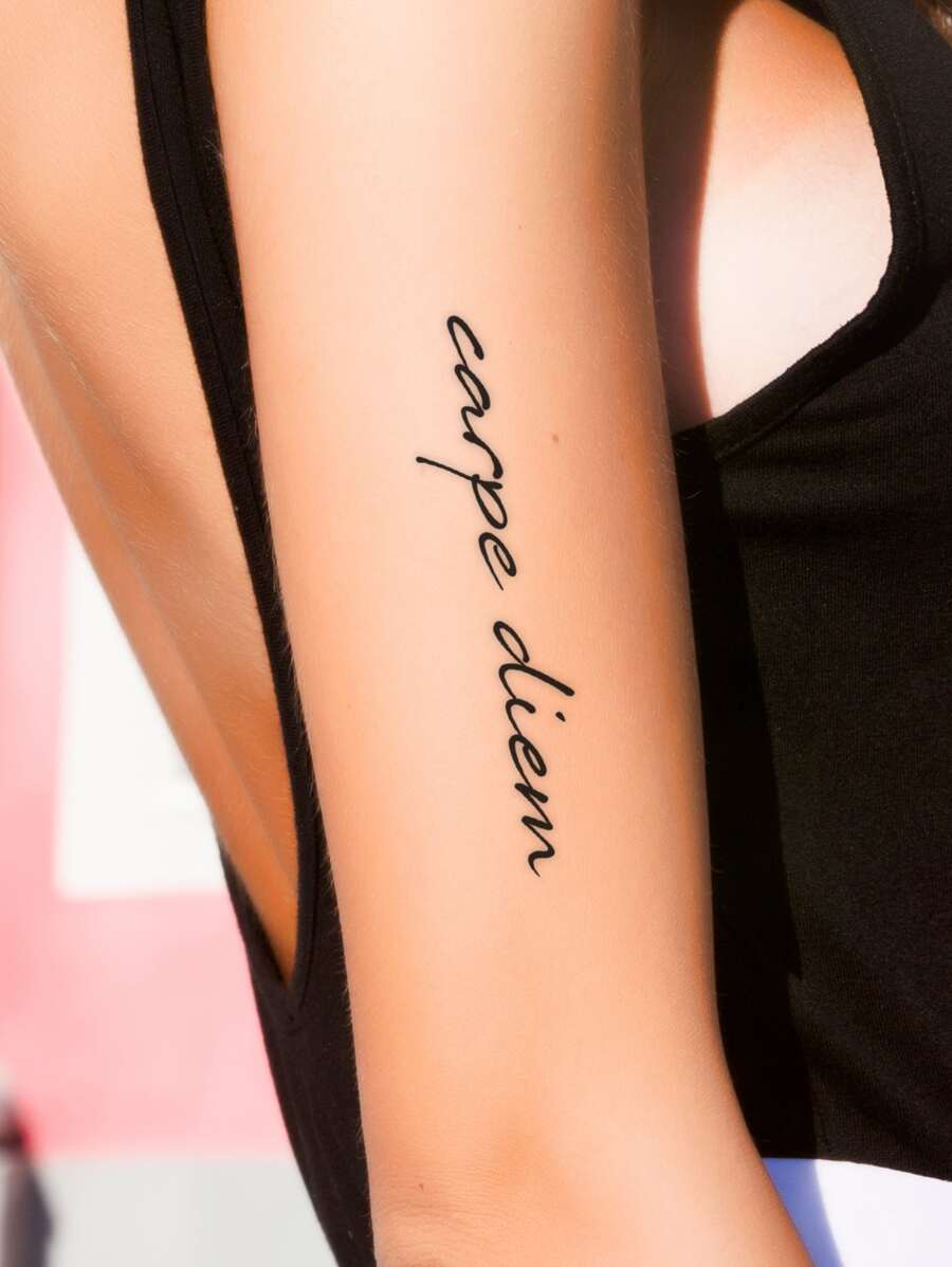 Tattoo Sticker,1 Sheet Slogan Graphic Temporary Tattoos For Women,Tattoo Stickers Adults,Realistic Tattoo Letter,For Women and Girls - Black - View 1