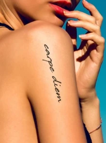 Tattoo Sticker,1 Sheet Slogan Graphic Temporary Tattoos For Women,Tattoo Stickers Adults,Realistic Tattoo Letter,For Women and Girls - Black - View 4