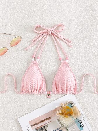 Top bikini triángulo con cuenta fresa halter