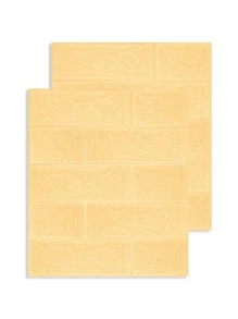2 chiếc 35 X 38.5cm Giấy dán tường họa tiết gạch tự dính 3D, Giấy dán tường trang trí nhà màu vàng không thấm nước Trang trí nhà - Màu be - Xem 2