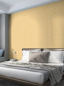 2 chiếc 35 X 38.5cm Giấy dán tường họa tiết gạch tự dính 3D, Giấy dán tường trang trí nhà màu vàng không thấm nước Trang trí nhà - Màu be - Xem 4