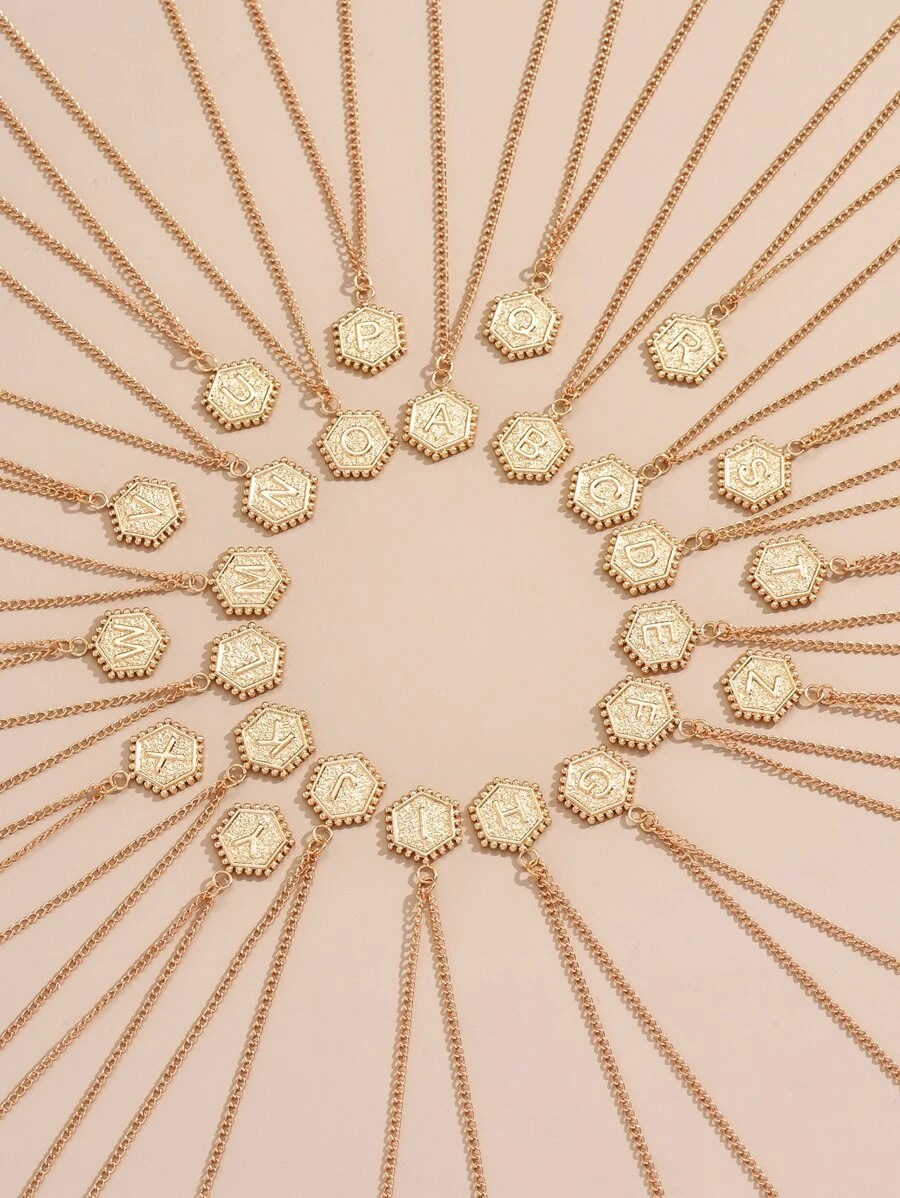 1入組字母細節幾何吊墜項鍊 - 金黃色 - 查看 1