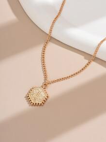 1入組字母細節幾何吊墜項鍊 - 金黃色 - 查看 3