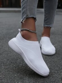 女式運動跑鞋針織細節一腳蹬戶外運動鞋