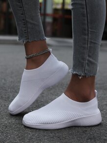 女式運動跑鞋針織細節一腳蹬戶外運動鞋