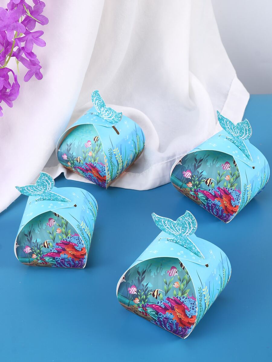 10 piezas/set Caja de regalo papel regalo de pez & coral para fiesta - Multicolor - Ver 1