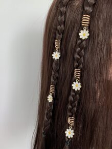 5 件装女士白色合金雏菊发环，适合辫子，甜美时尚清新风格，适合日常和度假佩戴波西米亚风发夹、学校用品、花朵、度假装女士 - 白色 - 查看 1