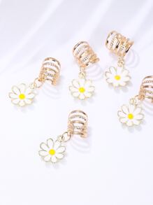 5 件装女士白色合金雏菊发环，适合辫子，甜美时尚清新风格，适合日常和度假佩戴波西米亚风发夹、学校用品、花朵、度假装女士 - 白色 - 查看 3