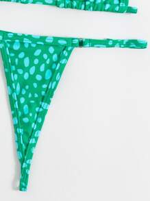 Conjunto de bikini de playa de verano con diseño de print de dálmata, con top estilo halter y triángulo - Verde - Ver 4