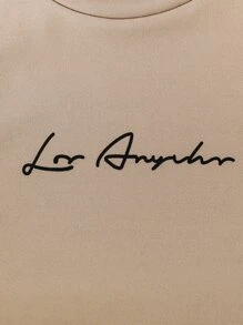 SHEIN Tween Boy Khaki Slogan Print Short Sleeve Round Neck T-Shirt, Suitable For Commuting And Sports - Khaki - View 3