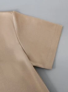 SHEIN Tween Boy Khaki Slogan Print Short Sleeve Round Neck T-Shirt, Suitable For Commuting And Sports - Khaki - View 5