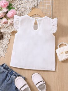 SHEIN Áo kiểu thời trang dạo phố dành cho cô gái trẻ màu trắng có cổ Peter Pan và tay áo xù cho mùa hè - trắng - Xem 2