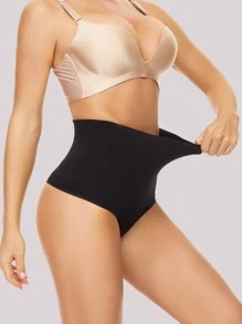High Waisted Seamless Shapewear Panty - Black - View 1