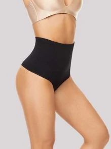 High Waisted Seamless Shapewear Panty - Black - View 3